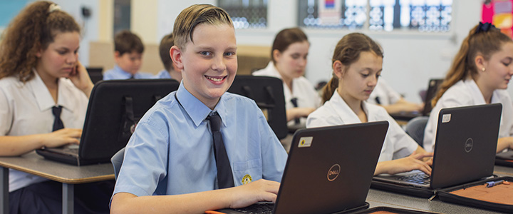 St Mary's College student working on a laptop